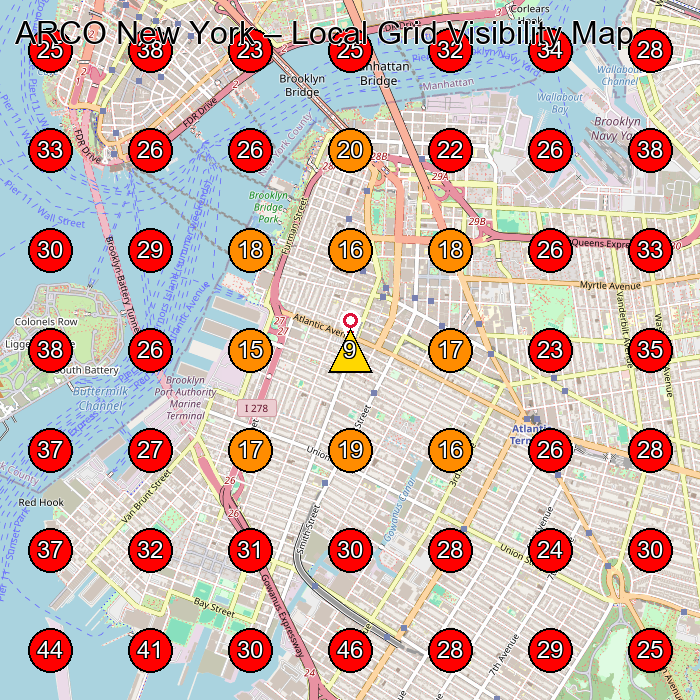 ARCO New York GeoGrid visibility map for Hair Salon in Brooklyn